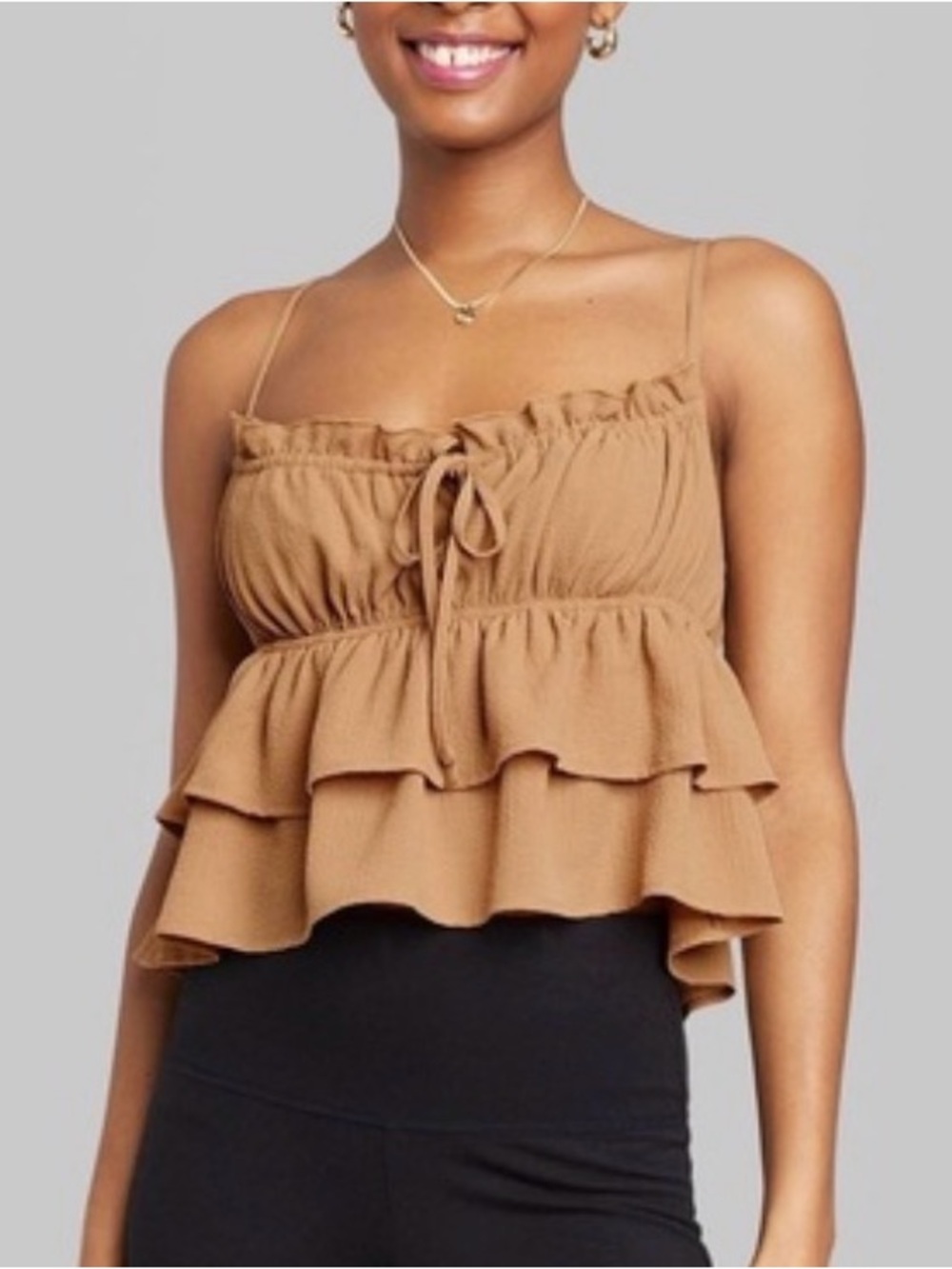 Women’s Tiered Spaghetti Strap Top in Camel